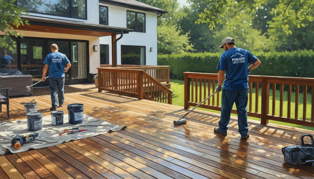 Dallas Paint Pros applies professional deck sealing in Dallas, TX to protect wood from sun and weather